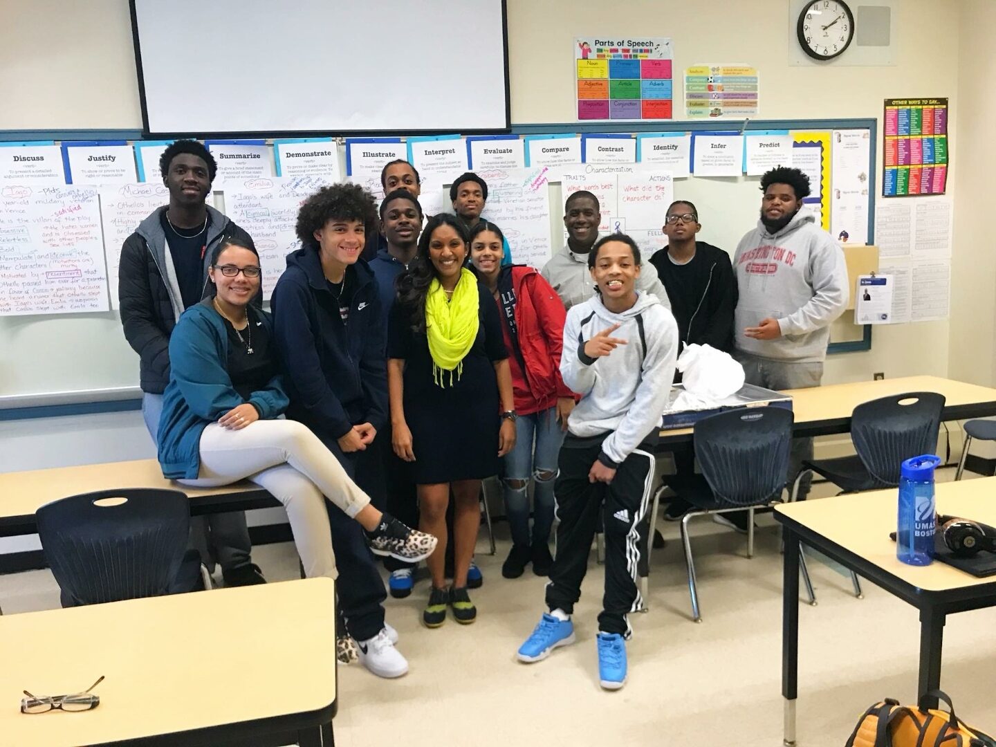 Shawn B. Hunter with a group of Boston high school students during a classroom mentorship visit